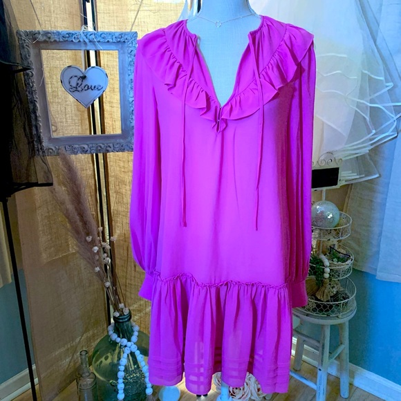 Purple Nelly V-neck Ruffle Long-sleeve Orchid Mini Size 4 Cocktail Dress - Picture 4 of 8